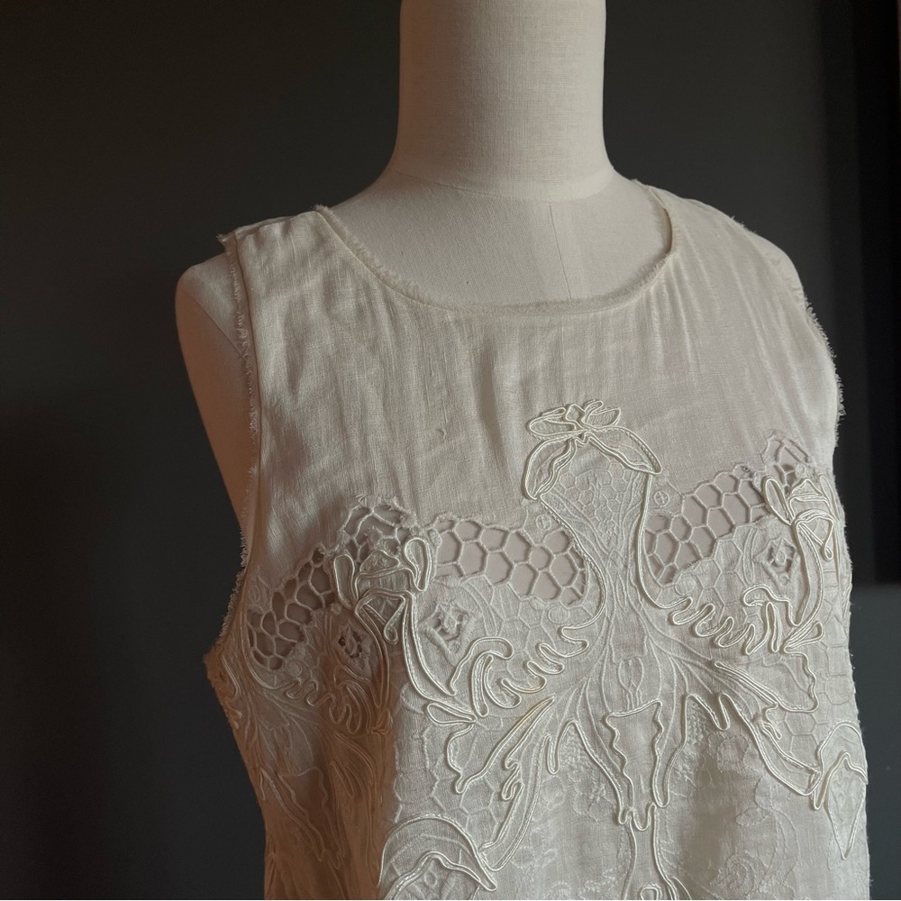 BCBGMaxAzria Runway Simona Silk Linen Eyelet Lace Mini Dress Romantic Angelcore - Picture 3 of 10